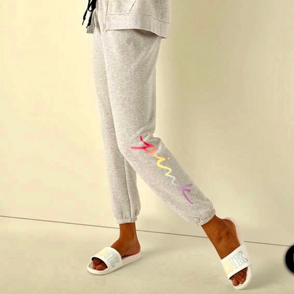 PINK Victoria's Secret Pants - PINK Victoria’s Secret Light Gray Sweatpants New With Tags Gradient Logo XXL